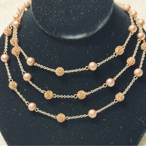 MONET Elegant Copper Tone Peach Rhinestone Multi Strand Beaded Necklace